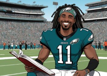 A.J. Brown reading on the sideline