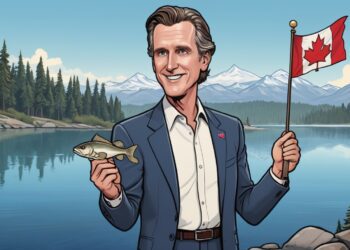 Governor Newsom holding a small fish