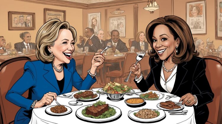 Hilary Clinton and Kamala Harris at dinner
