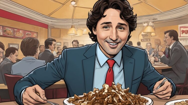 Justin Trudeau eating poutine
