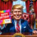 Trump holding birthday card from Biden